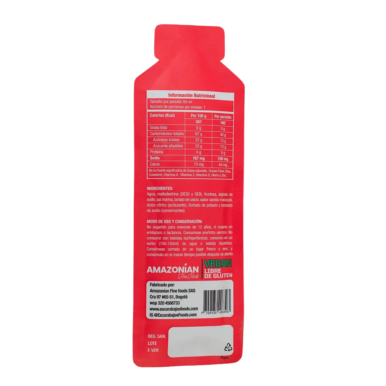 Escarabajos Gel Deportivo Maltodextrina Sandía 60g | 40g CHO Alta Carga